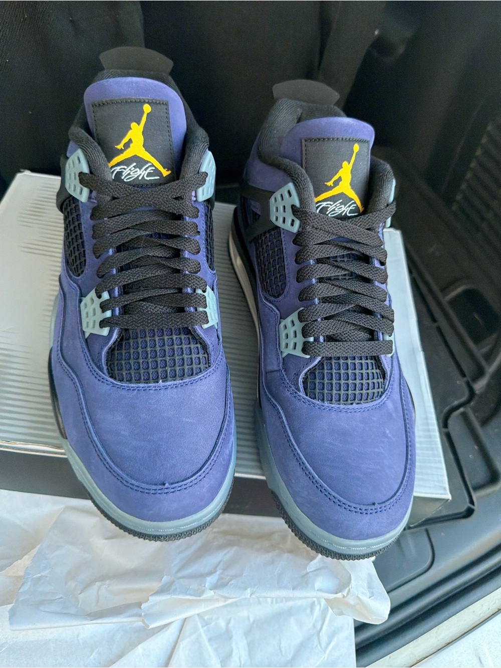 Jordan 4 Purple and Black High-Top Sneakers with Yellow Jumpman